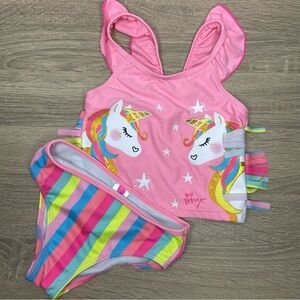 Betsey Johnson Girls Pink Unicorn 2-Piece Swimsuit Size 6